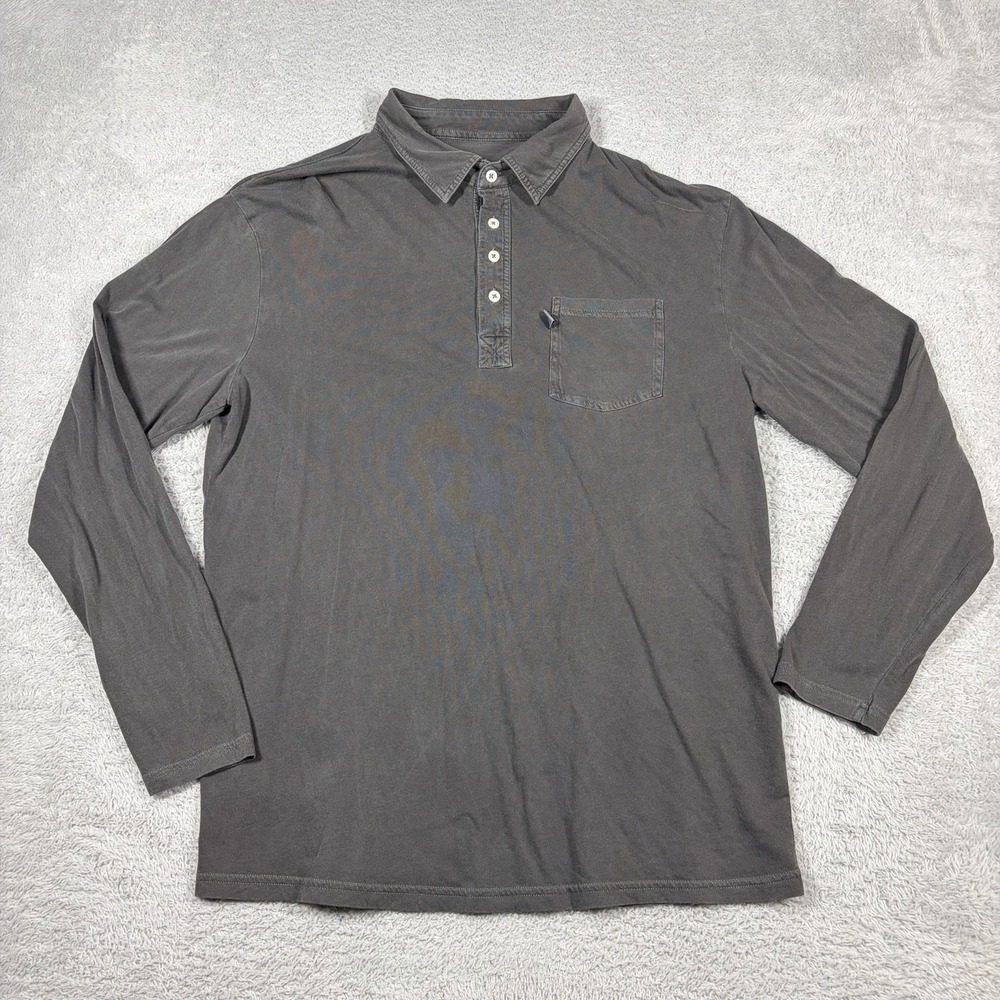 Johnnie-O Polo Shirt Long Sleeve Mens L Charcoal Washed Gray 100% Cotton